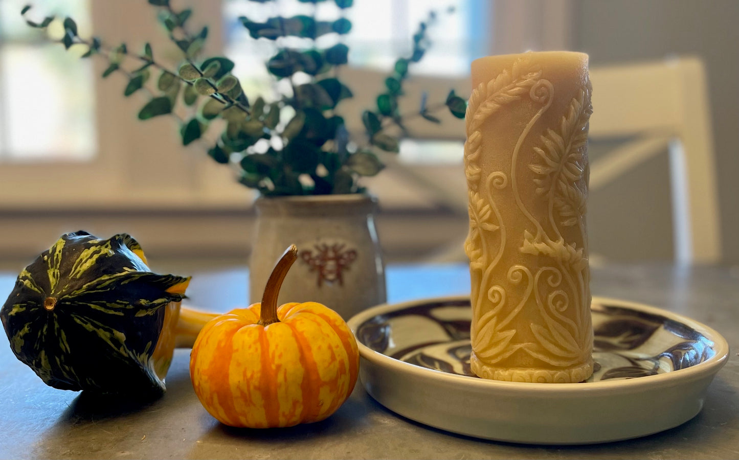 100% Beeswax Fern Pillar Candle